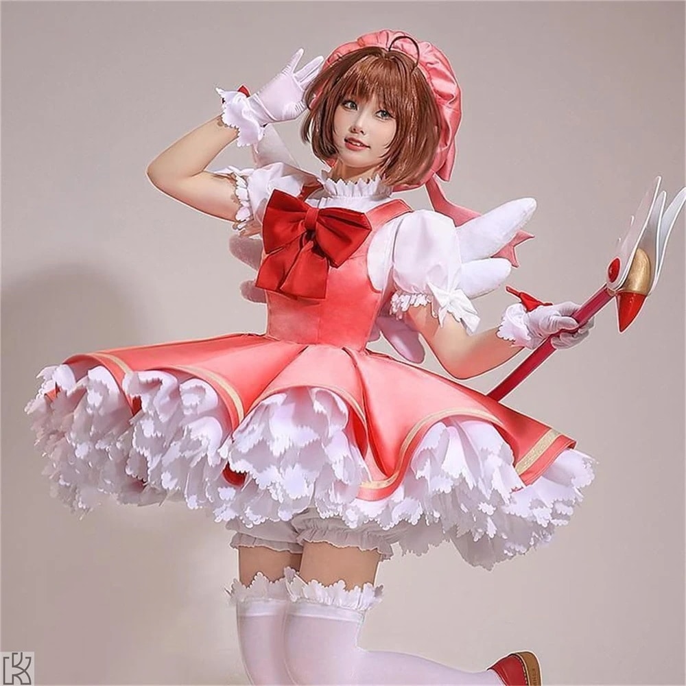 カードキャプターさくら 周辺 木之本 桜 かつら ドレス 魔法の棒 コスチューム コスプレ衣装 変装 仮装 文化祭 学園祭 イベント 撮影用 パーティー ハロウィン イベント 飾り