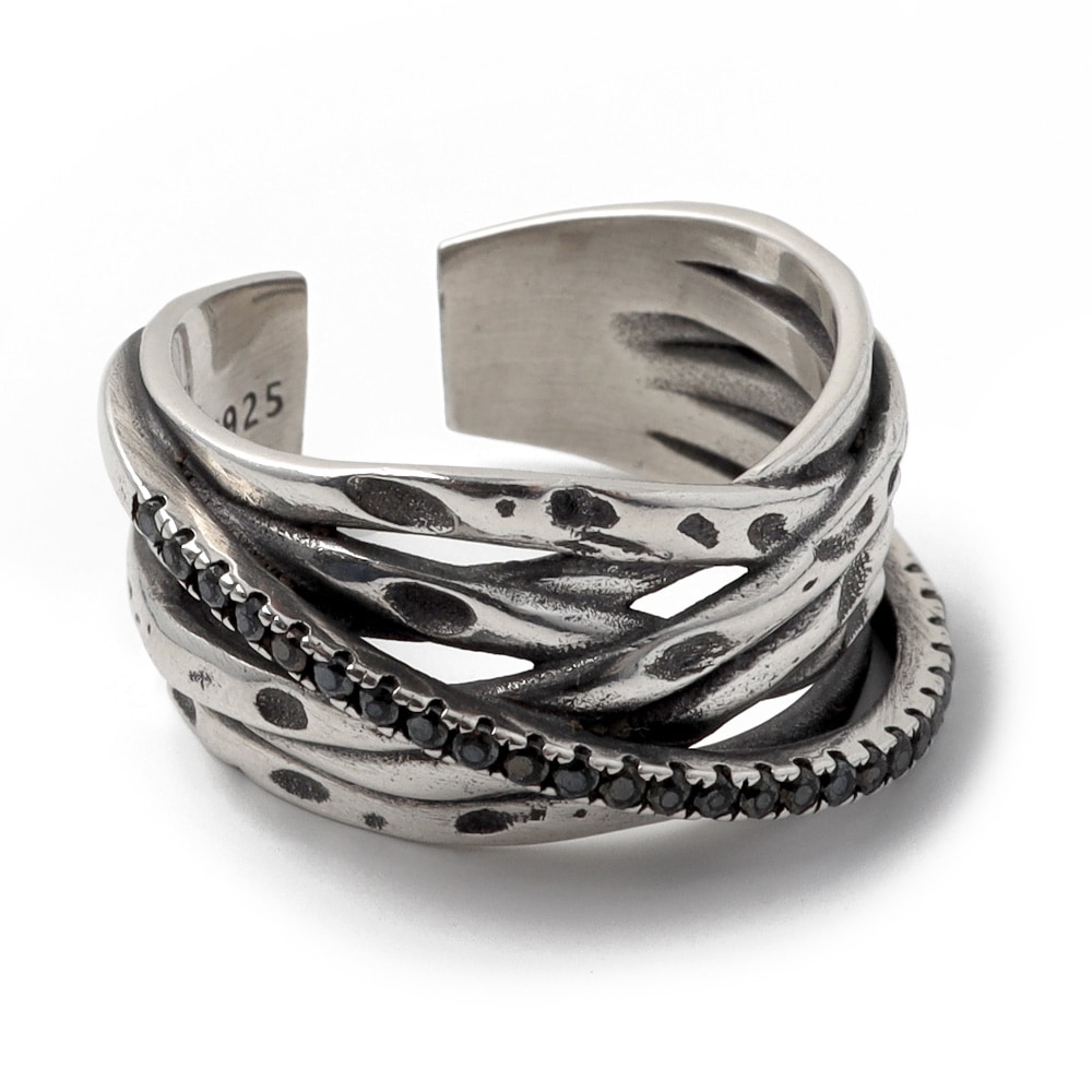 925 編み込みリング 重ね 透かし [cr054]