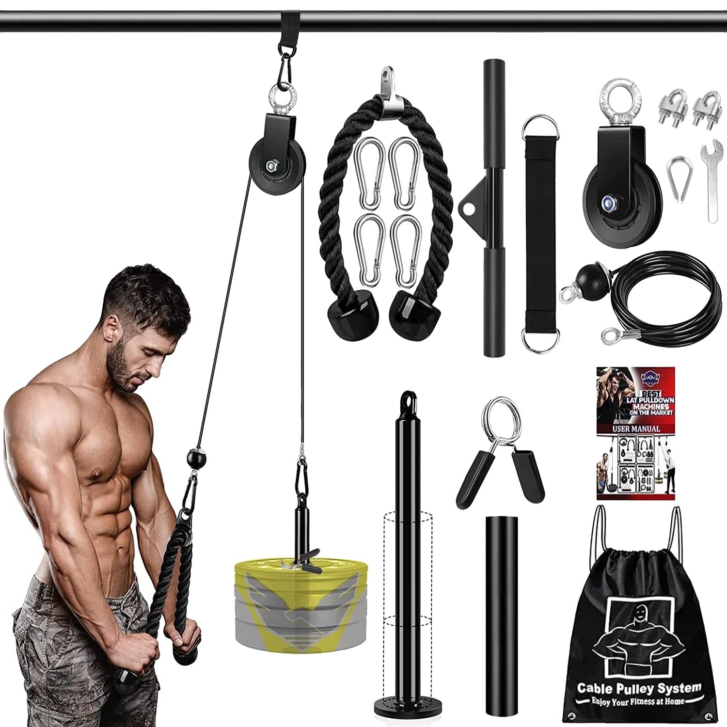 フィットネス LATプルダウンおよびリフトプーリーシステムケーブル付き
