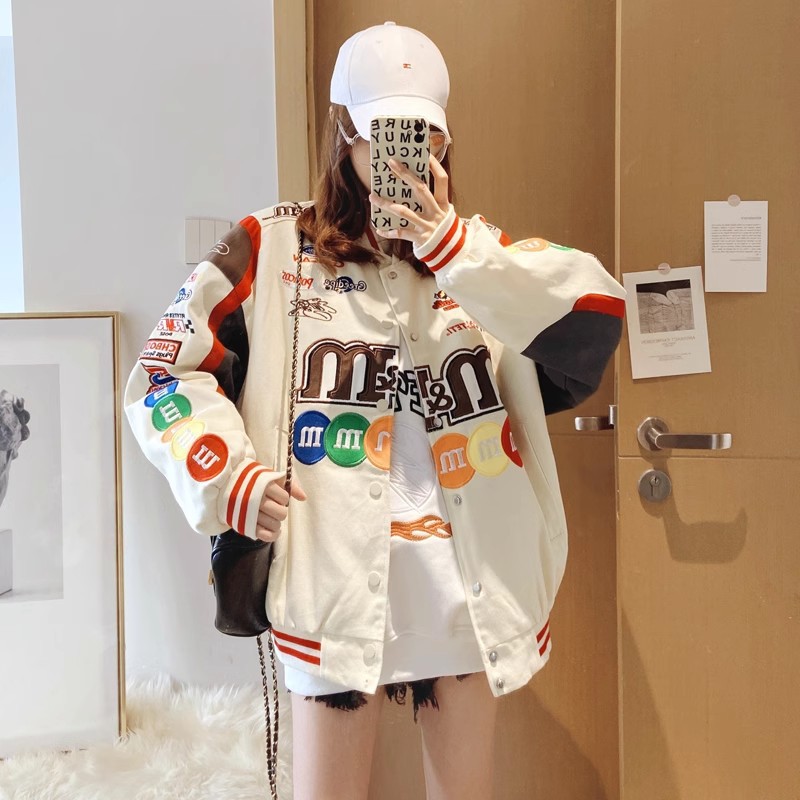 ミリビーン 野球ユニフォーム 男女兼用 ライダースジャケット インズ トレンド ブランド ヨーロッパ雑貨 カップル 刺繍 ヴィンテージ ジャケット