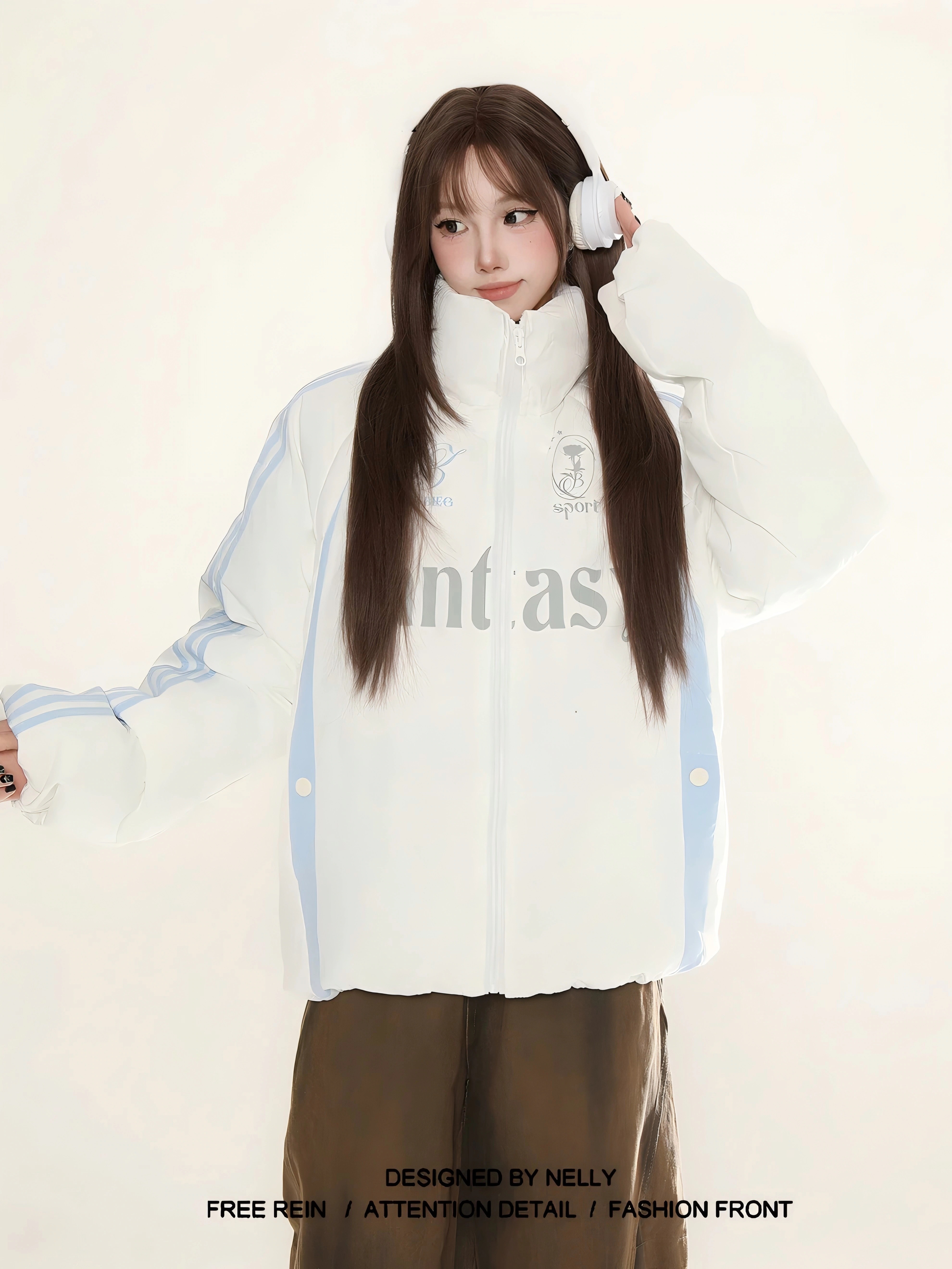 ふっくら中綿 あたたかい冬 韓国防寒あったか暖かいかわいい厚手アウターBF風ジャケット無地羽織るハイネックファッション系大人ゆったりカジュアルストリートスタンドサイズ丈シルエットサイドレディース黑白