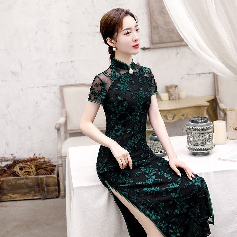 新しい風黒ロング改良チャイナドレス 2025 若い夏レトロドレス利用可能 5,344円