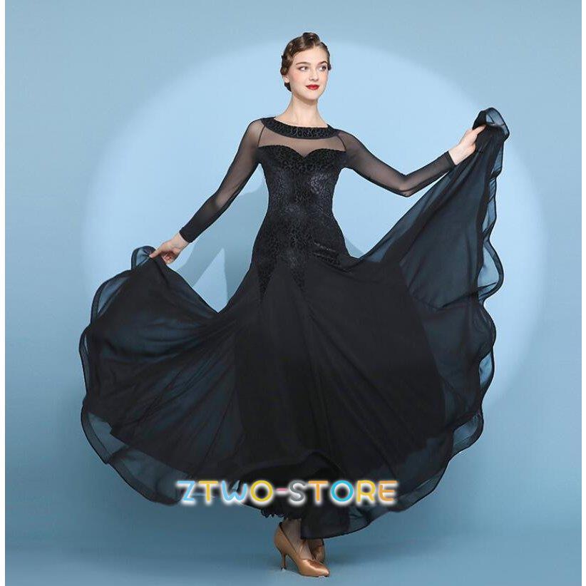 新しい子供用ダンスウェア 社交ダンスドレスレディース モダンダンス ロング丈ワンピース 長袖 レッスン着 フラメンコ ワルツ専用ドレス スタンダード練習着 発表会用演出服 2枚購入で2764円OFF