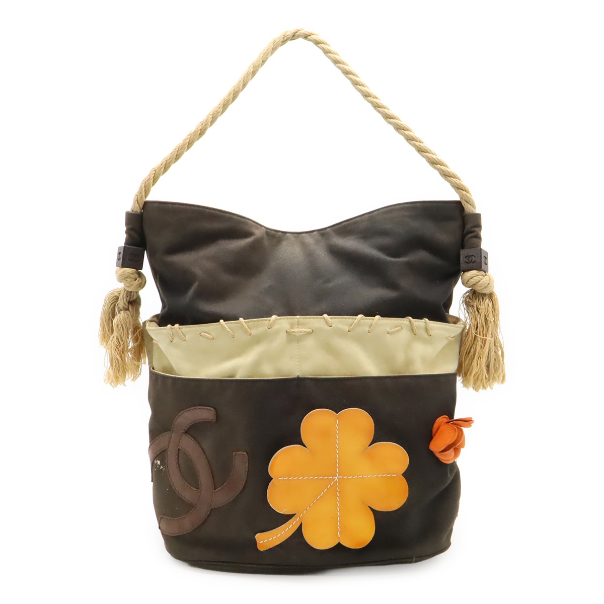 フィッシュネット ロープ ココマーク カメリア トートバッグ ハンドバッグ キャンバス レザー ウッド ブラック ベージュ A2138 38,870円