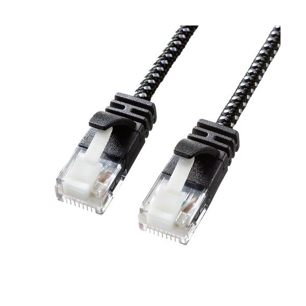 (5個セット) サンワサプライ つめ折れ防止カテゴリ6A細径メッシュLANケーブル 5m ブラック＆ホワイト KB-T6AME-05BKWX5