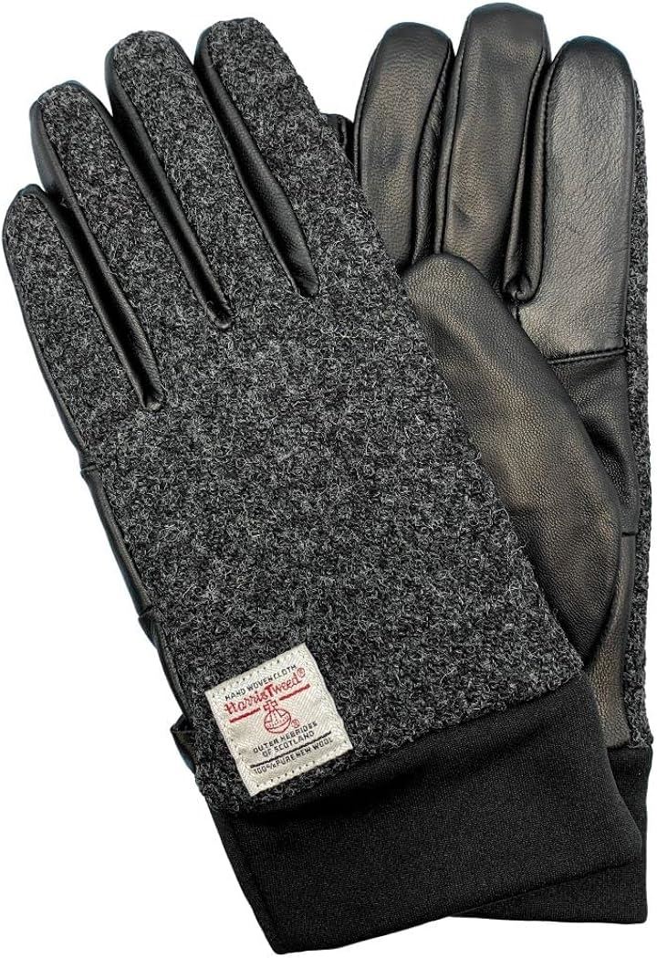 ハリスツイード HARRIS Tweed x羊革手袋 メンズ ストレッチカフス スマホ対応 裏ボア HBGL010 CGY(チャコール, M)