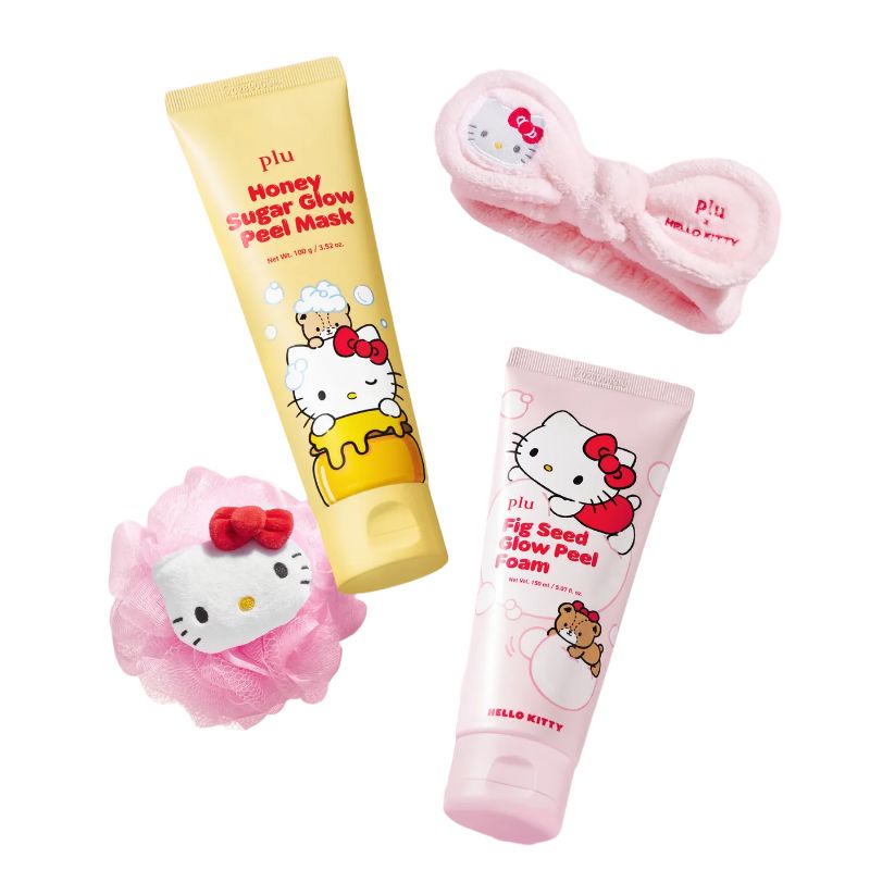 サンリオ ハローキティフィグシードグローピールフォーム 150ml +洗顔バンドハニーシュガーグローピールマスク 100g +シャワーパフ