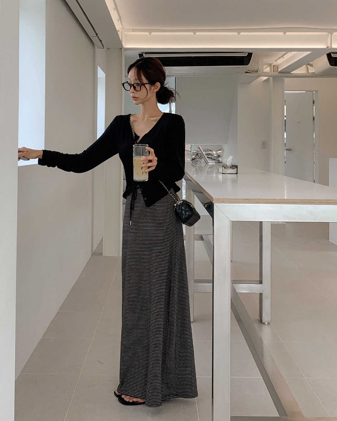 ヌネストライプロングスカート韓国ファッション レディース