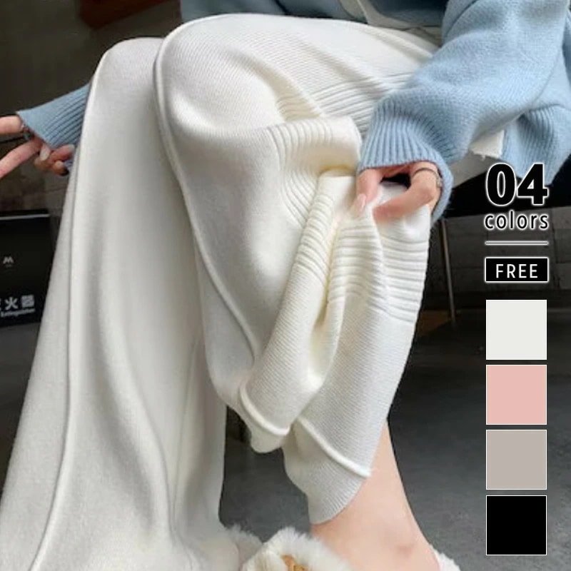 ワイドパンツ ニットパンツ ゆったり ストレートパンツ ワイド ニット パンツ レディース ウエストゴム イージーパンツ 体型カバー ハイウエスト