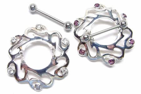 [ 14G ニップル 乳首 ] ジュエルトライバルニップルピアス ストレートバーベル シールド 14ゲージ 胸 乳輪 ボディピアス メンズ レディース サージカルステンレス316L ボディーピアス 乳