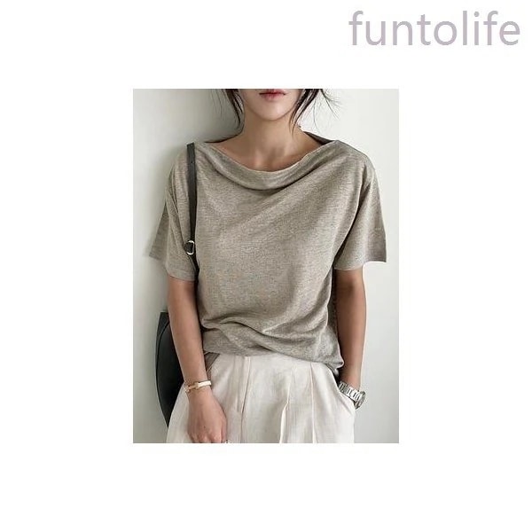 ボートネックtシャツ半袖レディースカットソーｔシャツスリット無地ボートネックtシャツリネン麻