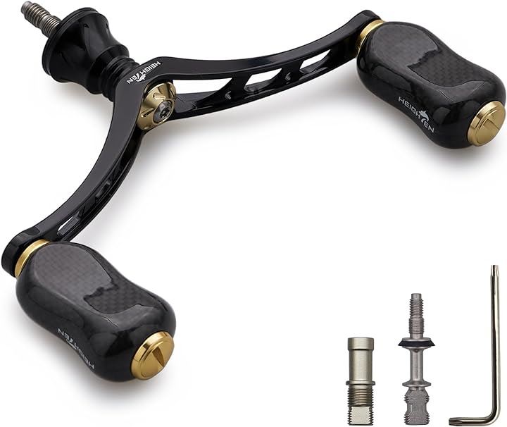98mm リール ハンドル 21mm カーボン ノブ 搭載 シマノ ダイワ 通用 スピニングリール用 Gourd Series 826( ブラック&ゴールド)