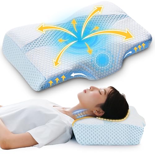 色：ブルー サイズ：57cm×41cm MyeFoam 枕 安眠 肩がラク 低反発 まくら 凹型の中