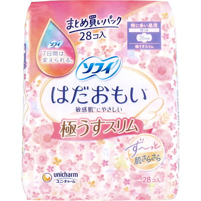 他サイト： ユニチャーム ソフィ はだおもい 極うすスリム 26cm 羽つき 28枚入の商品画像