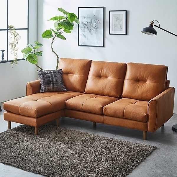 レイアウト自由 3人掛け レザーファブリック カウチソファ【Marcell-マーセル-】