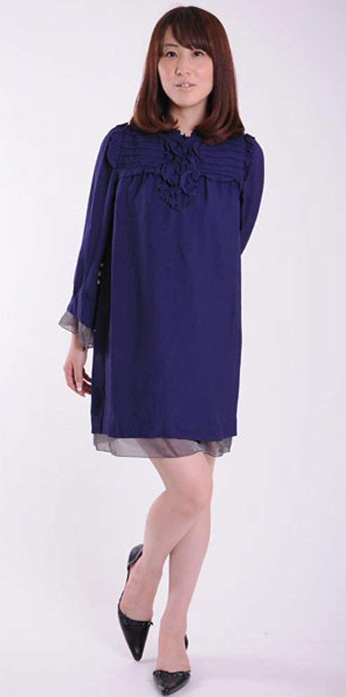 ロングスリーブブルーパーティードレス袖付きAラインワンピース 結婚式 ２次会 披露宴 フォーマル お呼ばれ ゲストドレス 演奏会 発表会 謝恩会 卒業式 9号 M