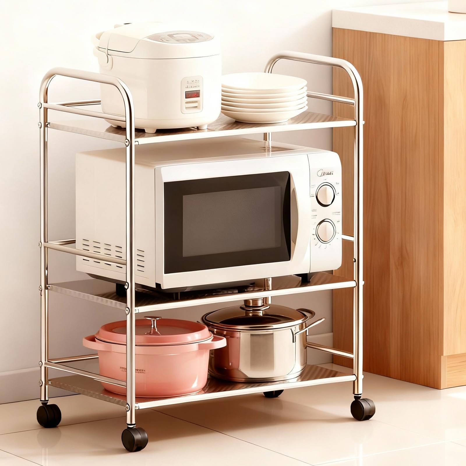 aleawol キッチンワゴン キャスター付き 3段 ステンレスラック 幅60×奥行35×高さ75cm 耐荷重100KG 配膳ワゴン サービスカート キッチン収納ラック レストラン ホテル 食堂 家庭