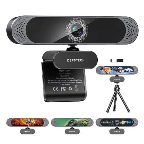 Webカメラ 4K オートフォーカス 800万画素 DEPSTECH ウェブカメラ UHD画質 デュアルマイク内蔵 自動調光補正 USB接続 PCカメラ ビデオチャット ビデオ会議 オンライン授業 生