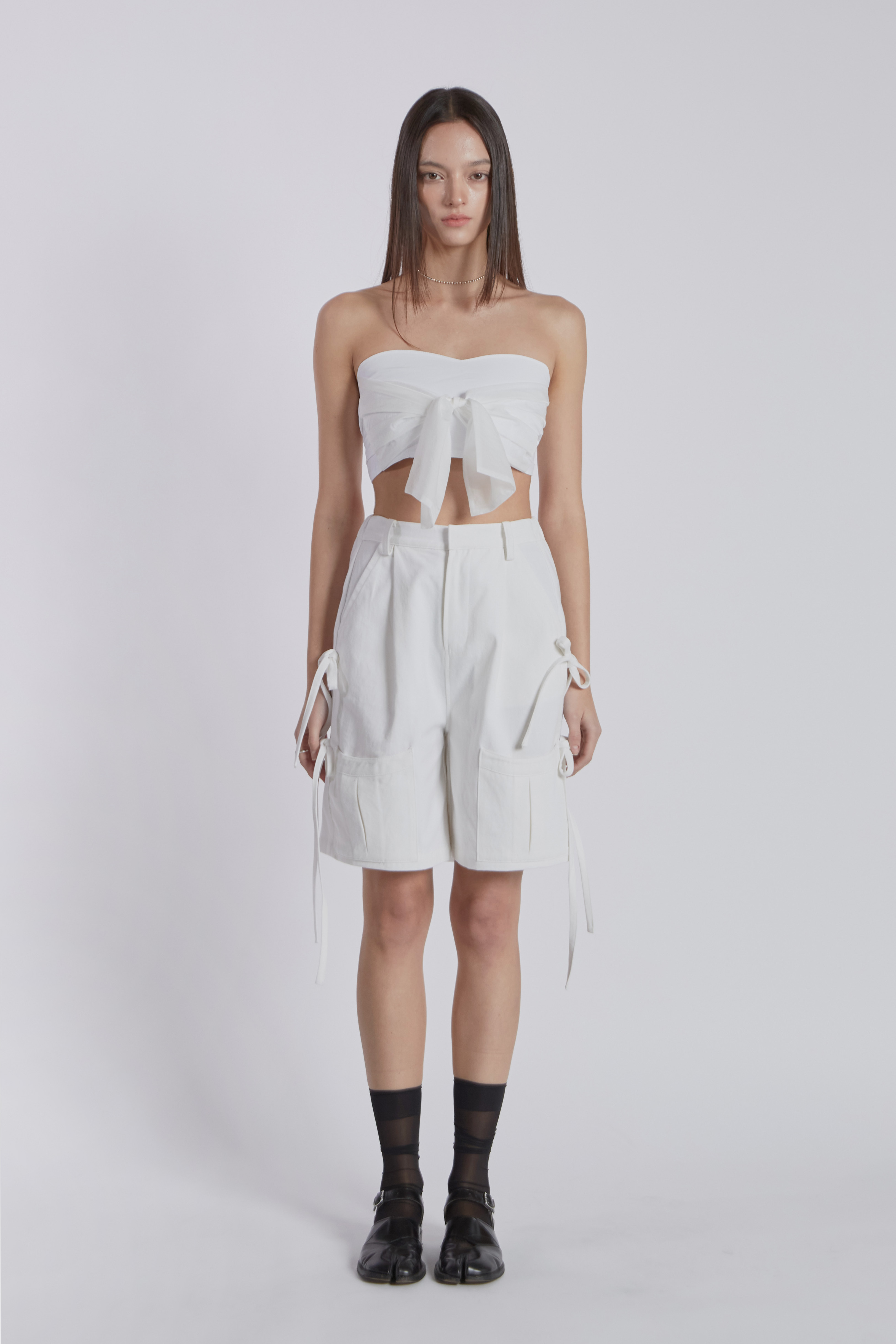 STRAP POCKET BERMUDA PANTS [WHITE]