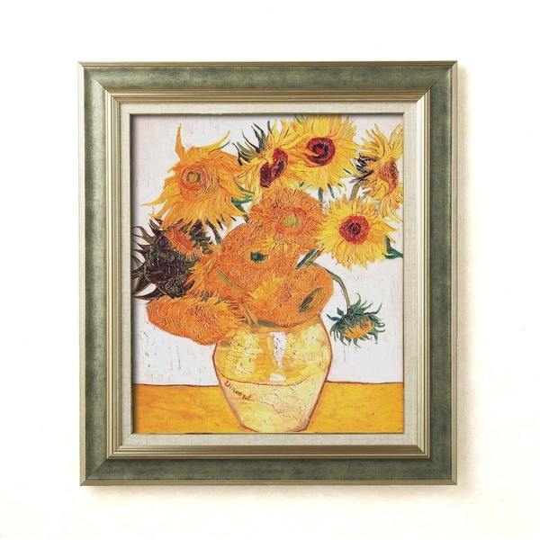 名画額縁 フレームセット F10号 ゴッホ 「ひまわり」 690×615×38mm 壁掛けひも付き ストーングレーフレーム