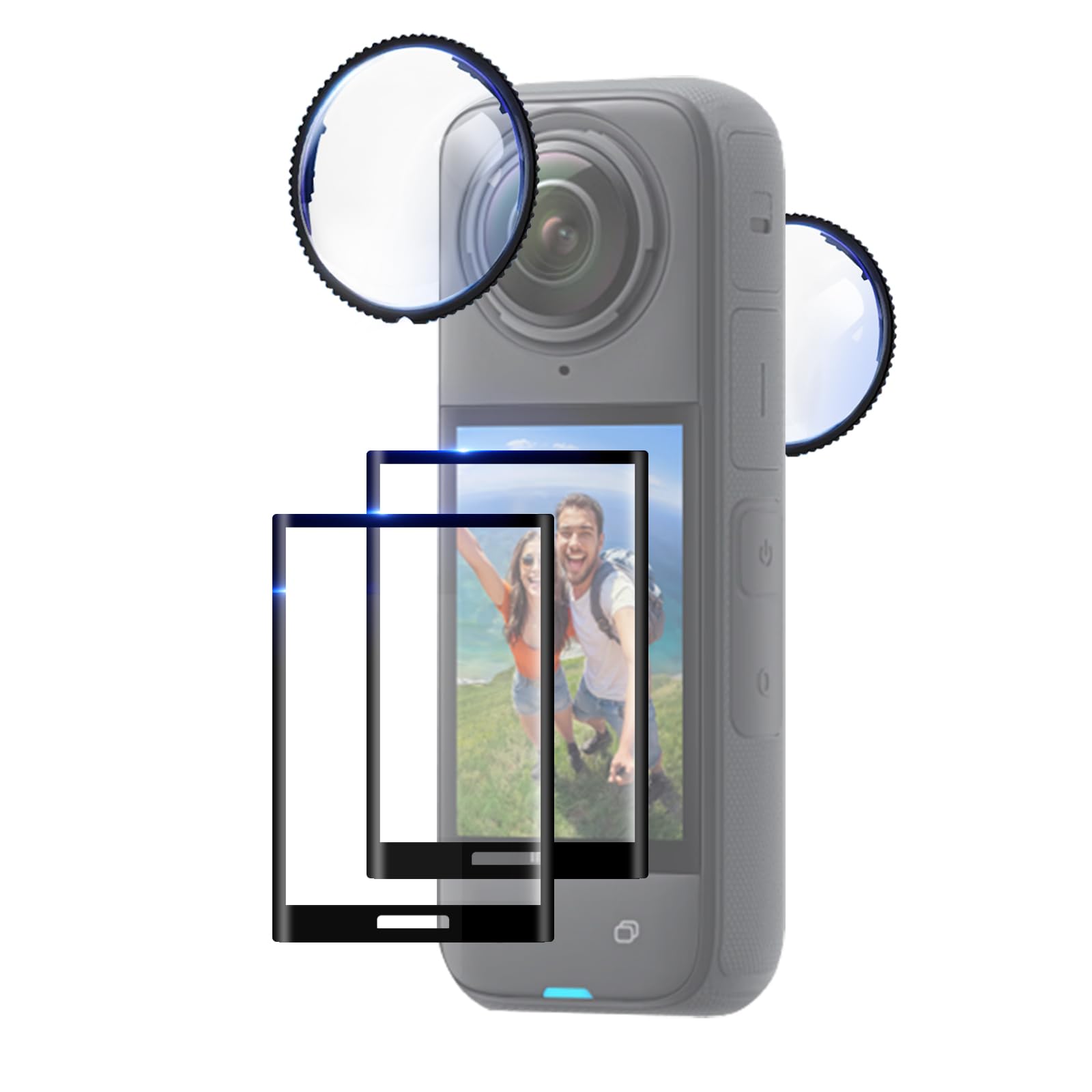 FitStill保護フィルムセットInsta360 X4 専用光学ガラスレンズガード2枚+強化ガラス液晶保護フィルム2枚 硬度9H 傷防止 指紋防止