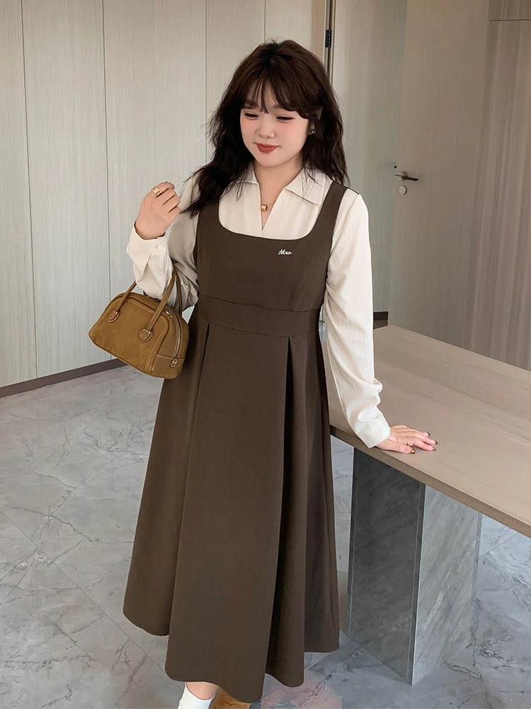 【ぽちゃまに】 2024秋新品 ドッキングワンピース 体型カバー 大きいサイズ ハイウエスト レディース ロングワンピース メガ割30%までに制限