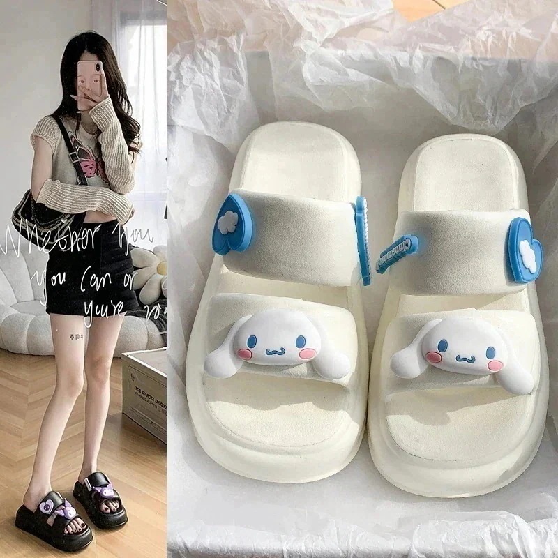 【2個買うと1個無料】サンリオLucky bag夏に外で履いてウンコを踏みたくなる女性用厚底サンダル2024年新作 2枚履きシーサイドビーチサンリオ女性用サンダル