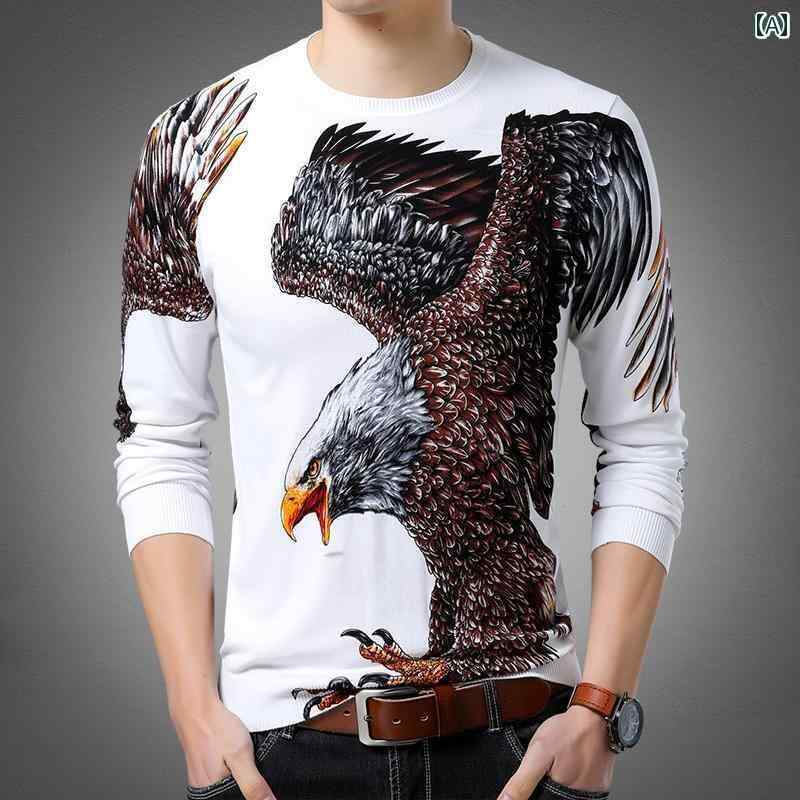 メンズ トレンド トップスス セーター 個性 鷲 羽 柄 大きいサイズ セーター 薄手 涼しい