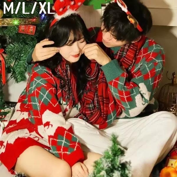 セーター ペアルック メンズ レディース 男女兼用 Merry Christmas お祝い プレゼント クリスマス セーター ニット 赤 緑 秋冬 カップル 恋人 親友 友達 姉妹 韓国 おしゃれ 可