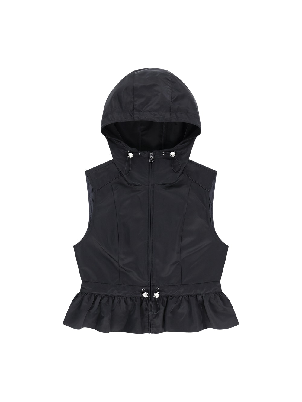 【TUOMIO】 NYLON HOODED VEST : BLACK