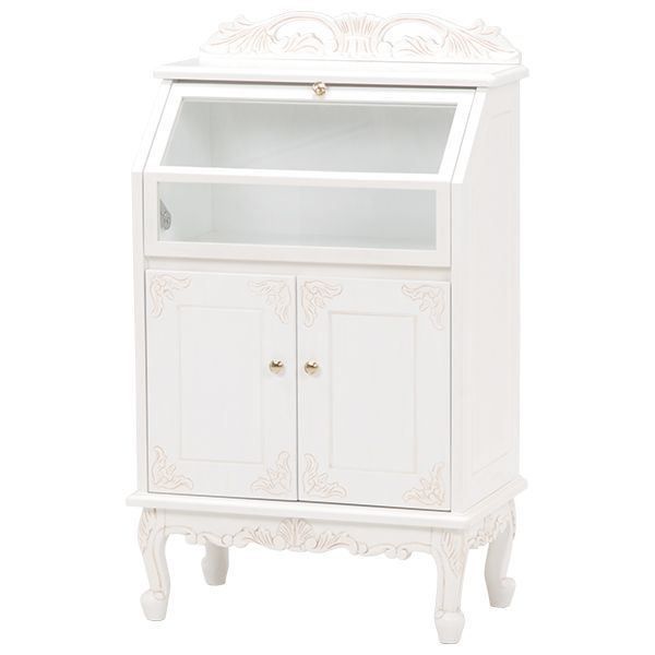 ガラスキャビネット おしゃれ ねこ脚 アンティークホワイト 白 かわいい