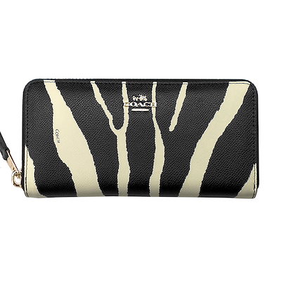 COACH 長財布 ブラック×ホワイト ゼブラ エンボスド テクスチャード