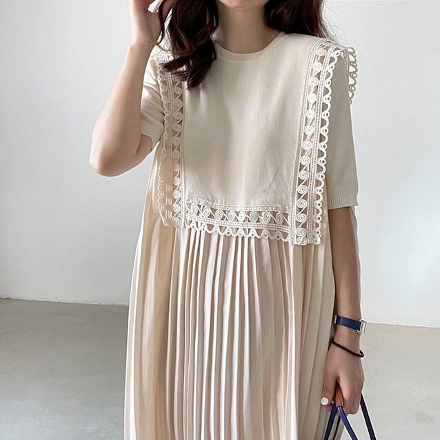 レディース ワンピース プリーツワンピース プリーツ セーラーカラー ボックスカラー レース 157