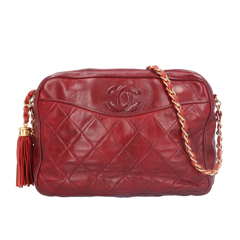 シャネル ヴィンテージココマーク マトラッセ ショルダーバッグ ラムスキン レッド CHANEL 中古