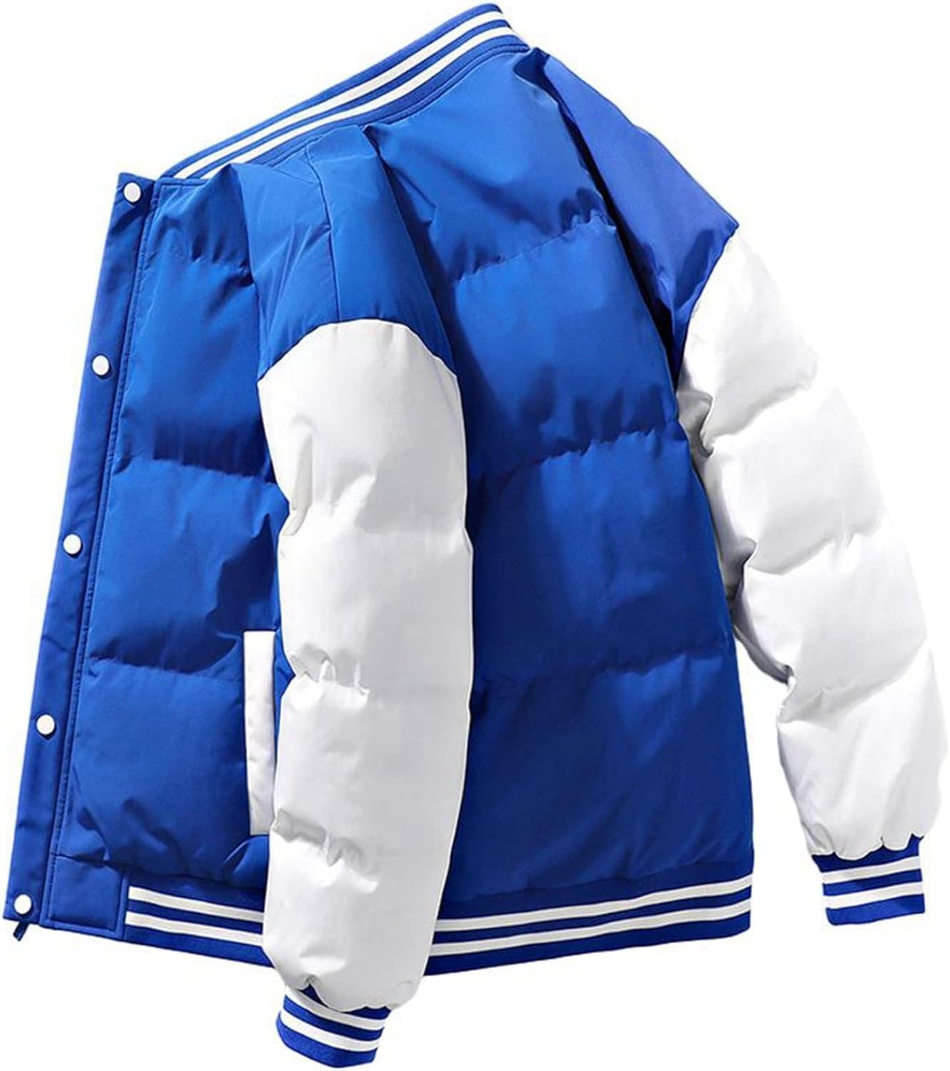 スタジャン 中綿ジャケット メンズ 厚手 冬 ダウンコットン 立襟 スタジアムジャンパー 防寒着 アウター 綿入り ブルー シンプル 無地 大きいサイズ 普段使い アウトドア