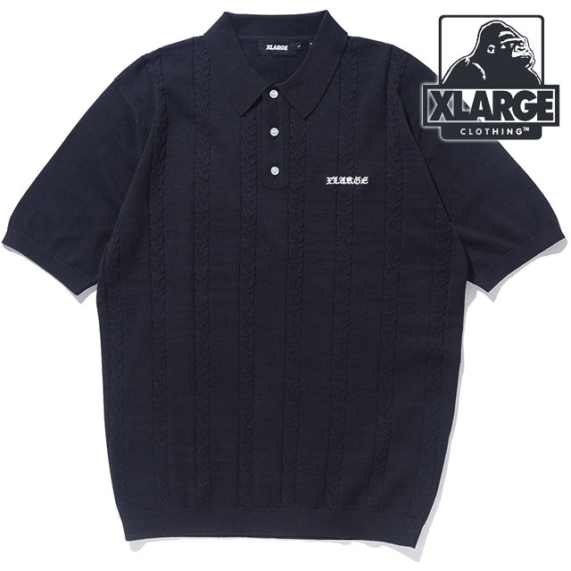 メンズ エンブロイダードロゴ ニットポロシャツ [101242013010] x-large エックスラージ トップス 半袖 サマーニット BLACK