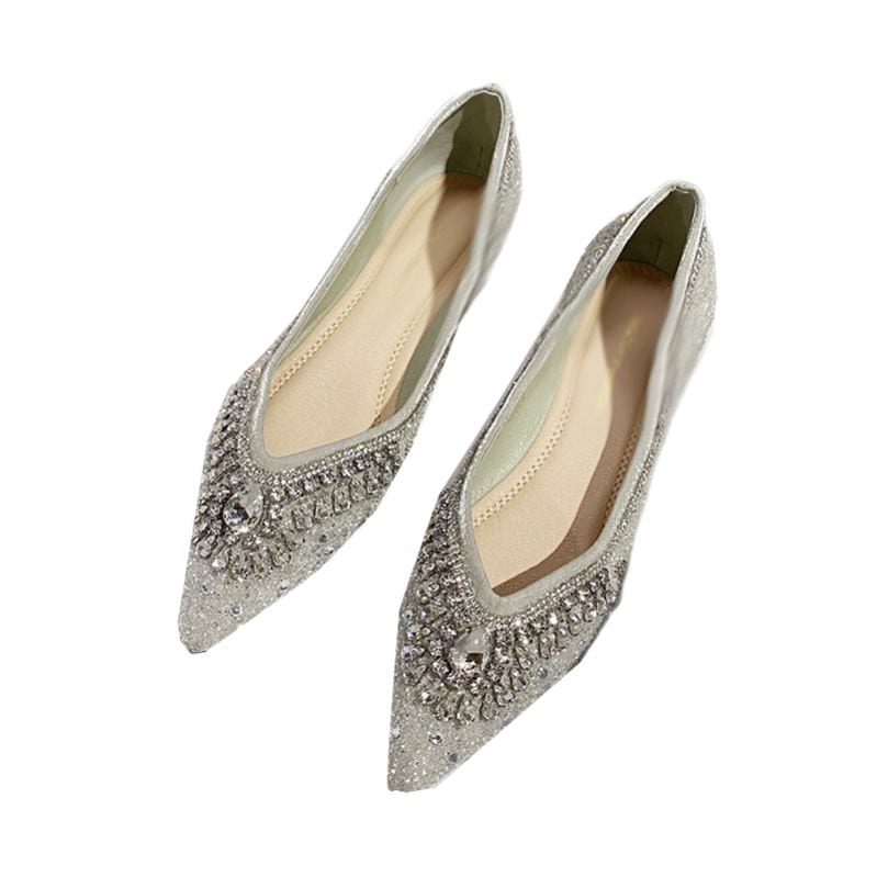 1000円OFFクーポン ビジュー パンプス ローヒールパンプス 歩きやすい ポインテッドトゥ キラキラ レディース 1センチ ローヒール ぺたんこ フラット バレエシューズ 通勤 お出かけ 痛くない