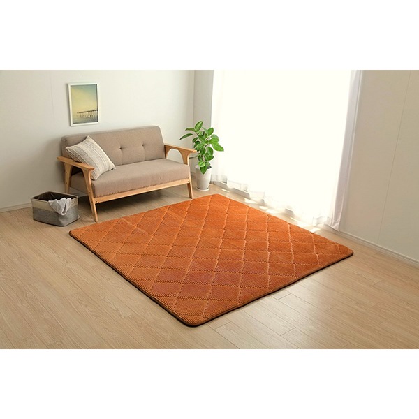 1290970205501 グランドAZ 製品 約2畳用 OR 185×185 ラグ 滑りにくい 防音 厚い コーデュロイ 無地 オレンジ 床暖房 ホットカーペット対応 こたつ敷布団 メーカー直送