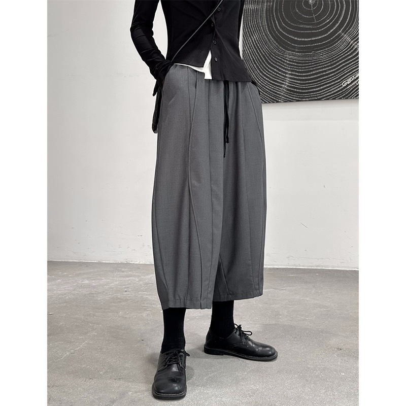 ワイドパンツ日雑風デザイン感ワイドパンツハイウエストストレート九分パンツ春先カジュアルパンツ