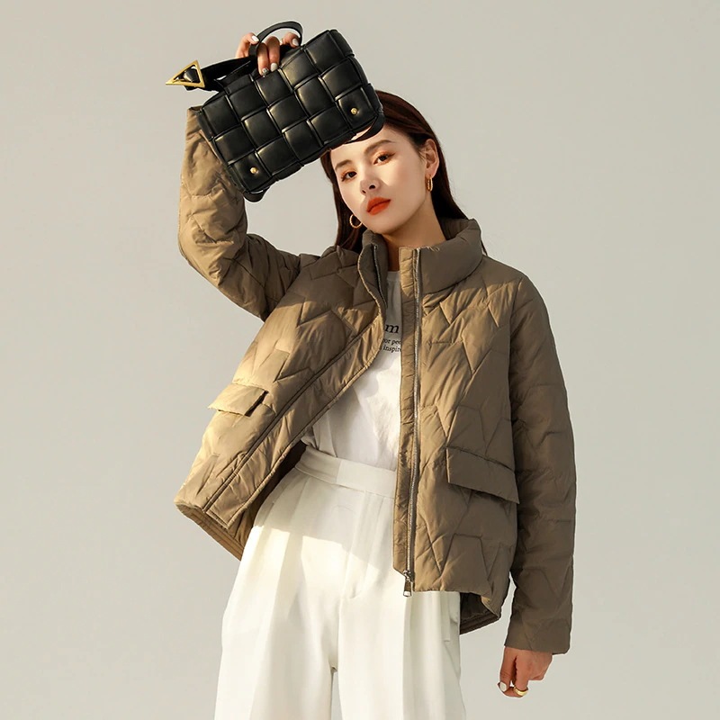 作トレンドダウンコートスタンドカラー白レディース秋冬冬アウトドアレッド長袖ダウンジャケットダウンジャケットポケット防寒ダウン