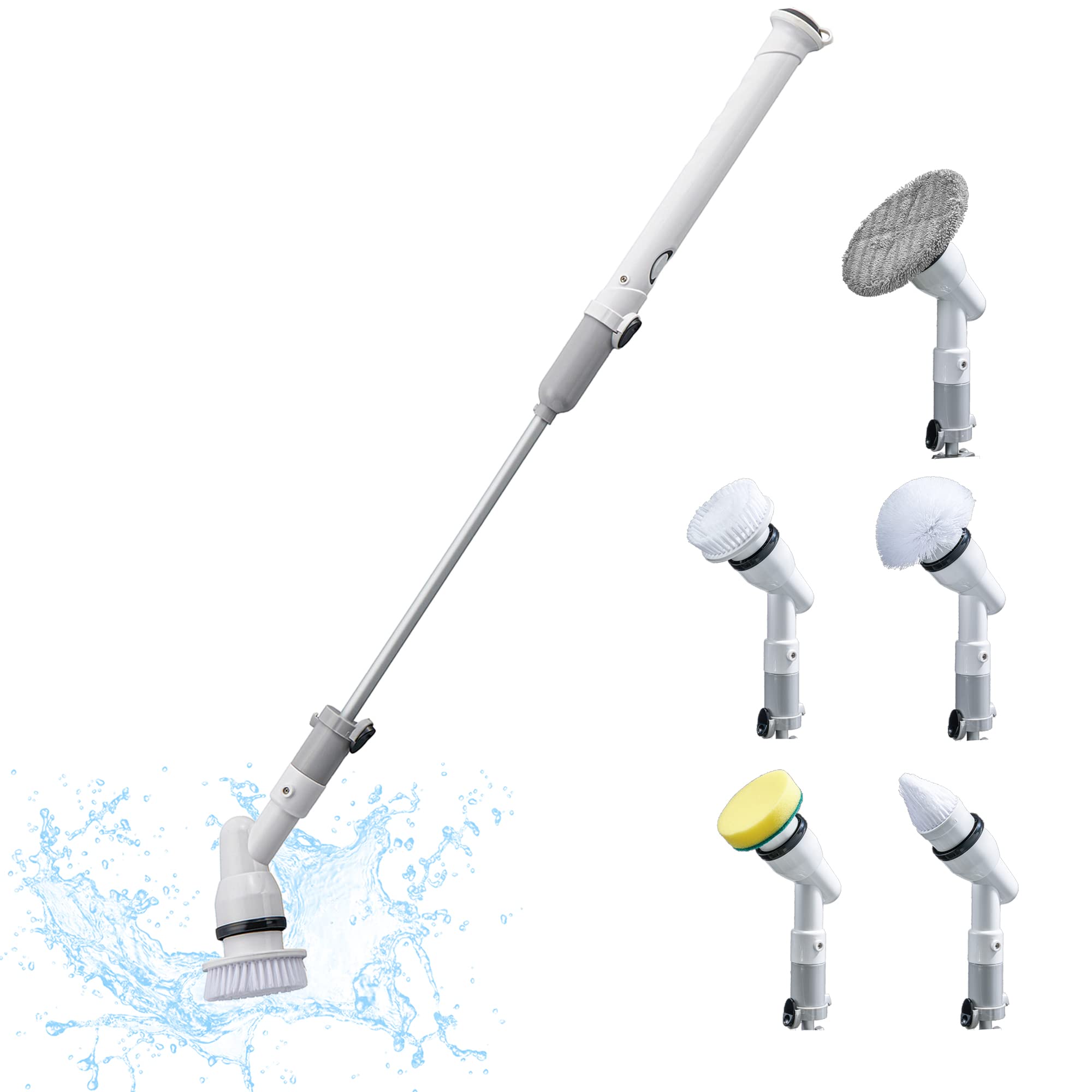 [山善] 電動お掃除ブラシ バスポリッシャー フローマジック 充電式 コードレス ブラシ5種類 風呂掃除 電動デッキブラシ 2段階長さ調節 浴室掃除用ブラシ YMF-5