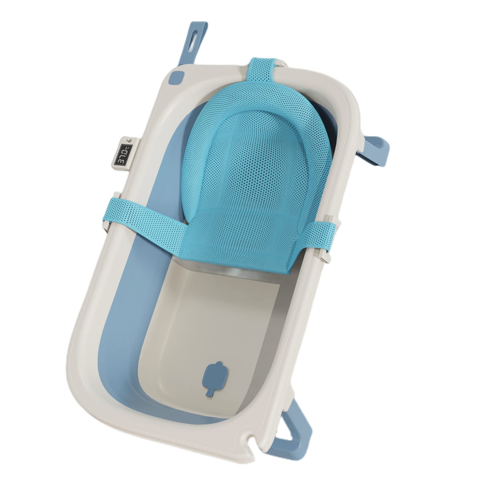 Little Bean 【長さ74CM 】ベビーバス 折りたたみ 温度表示 子供用風呂 バスネット付き 収納容易 滑り止め設計 お風呂サポート ベビー用浴槽 赤ちゃん用 0～6歳 (ブルー)