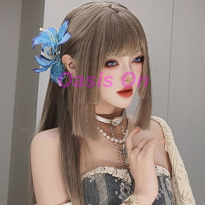 282「新品登場」姫カット 中世の貴族風 ストレート ブラウン色 茶髪 フルウィッグ かつら 女性 長髪 ロングウィッグ ロングヘア ロリータ lolita 前髪あり 小顔効果