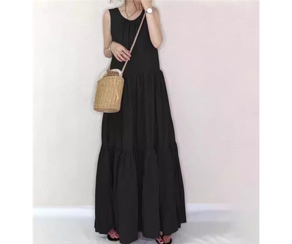 レディース ワンピース プルオーバー ケーキスカート ロング マキシ 袖なし ノースリーブ ラウンドネック フレア Aライン ティアード フェミニン プリーツ フリル 編み上げ レースアップ かわいい 5,042円