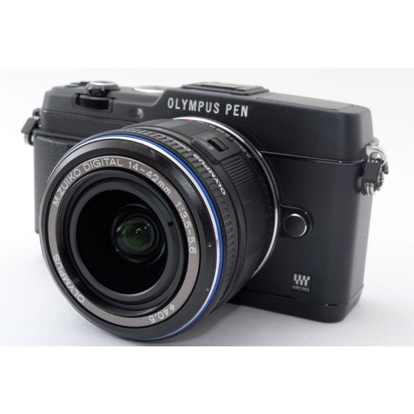 【中古】オリンパス OLYMPUS E-P5 レンズセット ブラック 美品 スマホへ転送 手ぶれ補正 SDカードストラップ付き