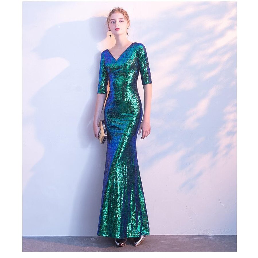 袖あり ナイトドレス マーメイドドレス パーディードレス ロングドレス 結婚式 二次会 舞台用 披露