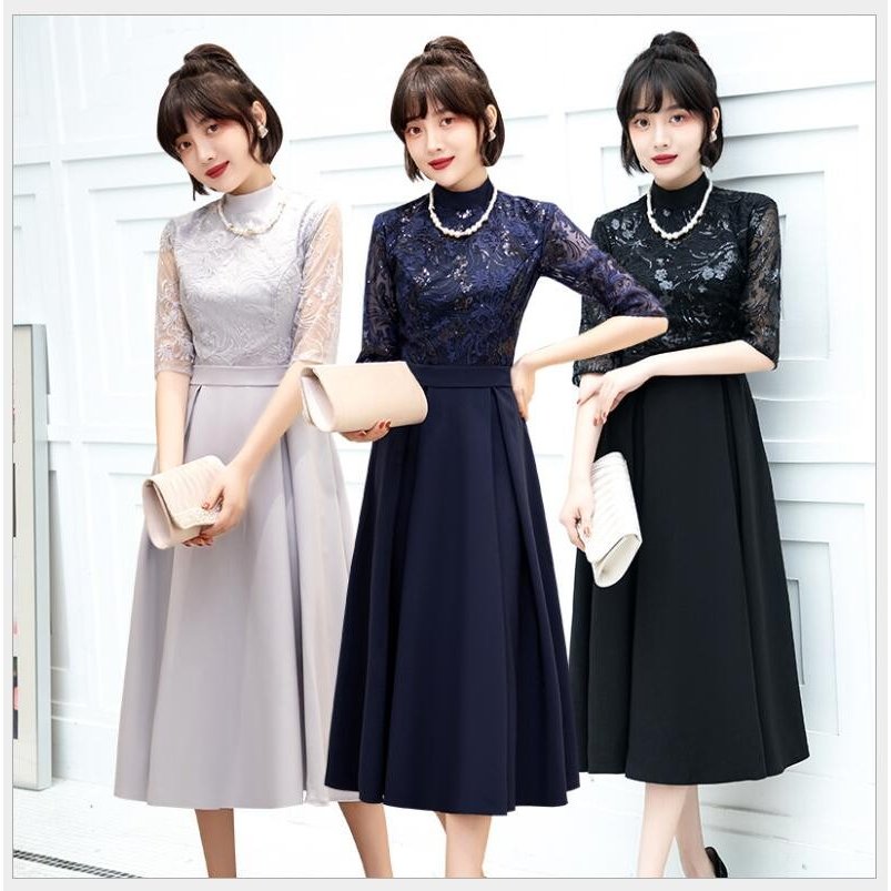結婚式ワンピース 上品 パーティードレス 袖あり カラードレス 大きいサイズ 20代 30代 40代