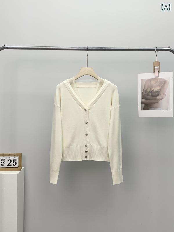 Vネック　トップス　レディース 韓国 シングル 美人 夏 Vネック 無地 長袖 ニット セーター 女性 25 薄手 MIP 3 KCD 310