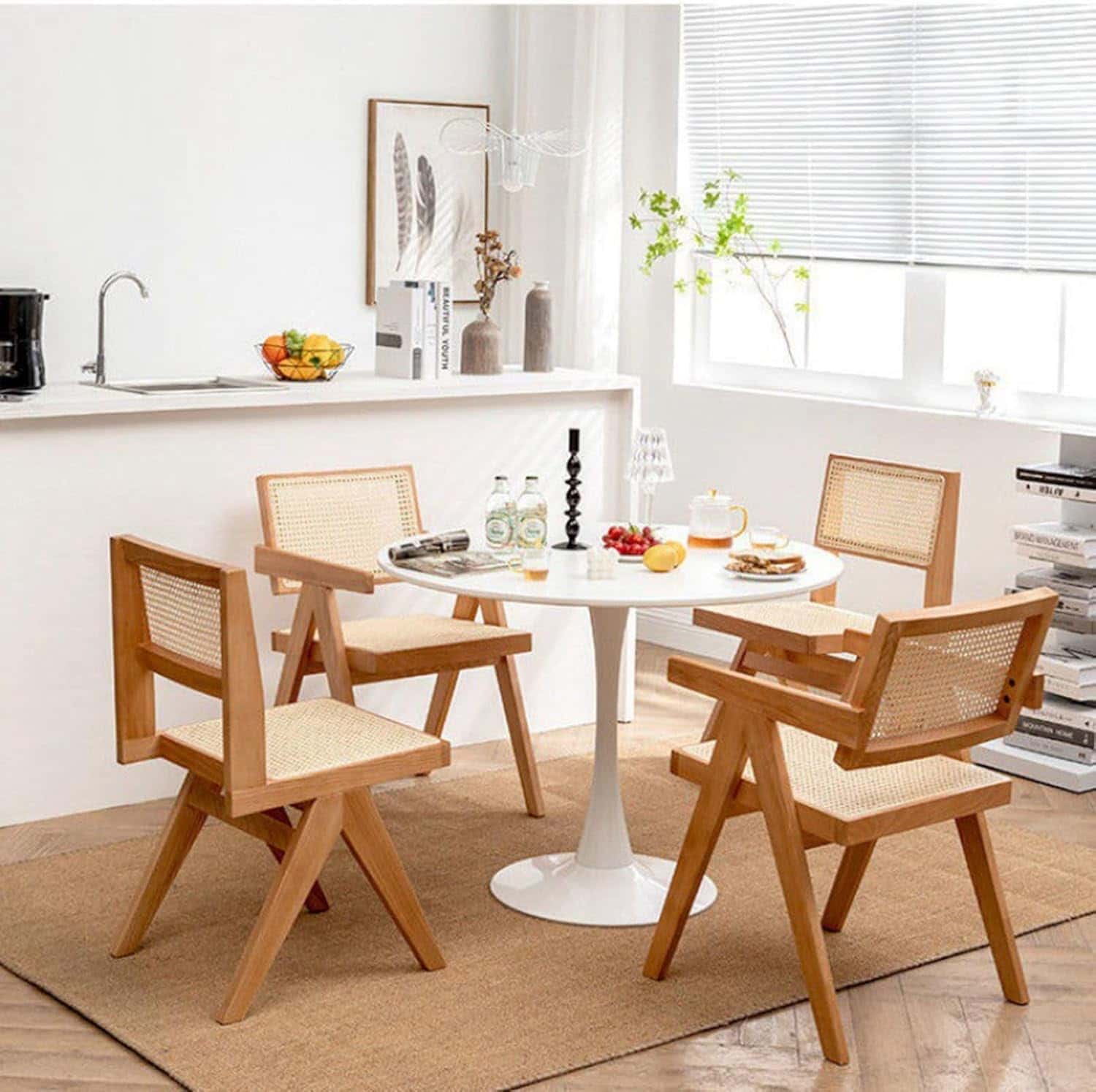 折り畳みダイニングチェア 木製 北欧レトロ 籐編み 無垢材 通気性 背もたれ付き 省スペース 収納便利 椅子