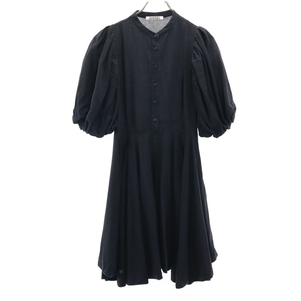 5分袖 パフスリーブ ワンピース ブラック レディース